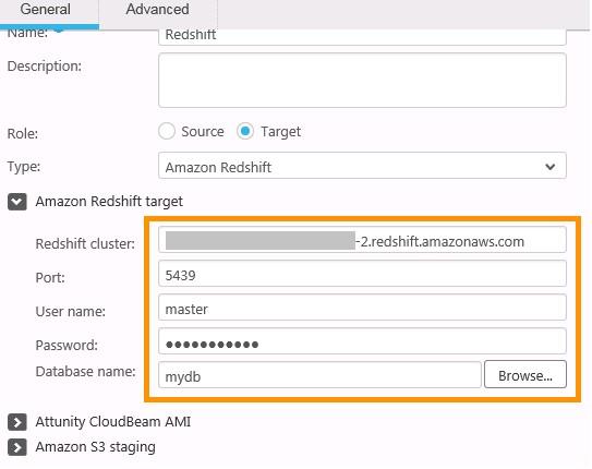 2: Setup the Warehouse using Amazon Redshift Data Warehouse (E) Redshift cluster: Type in the Redshift cluster endpoint obtained in Step 15 of Section 4.
