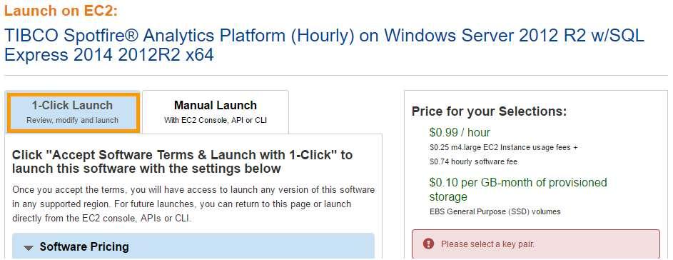6. On the Launch on EC2 page, make sure the 1-Click Launch