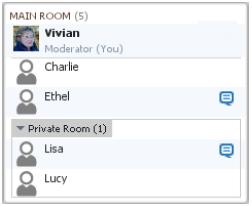 entering a chat message when the blue chat activity indicator appears next to their names in the participants list. The example below, Ethel and Lisa are entering chat messages.