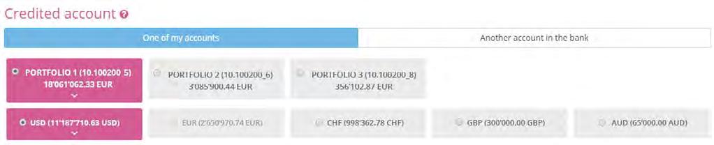Select the account (currency) to be debited (if you have several accounts, use the pink arrows to scroll the list). 3.