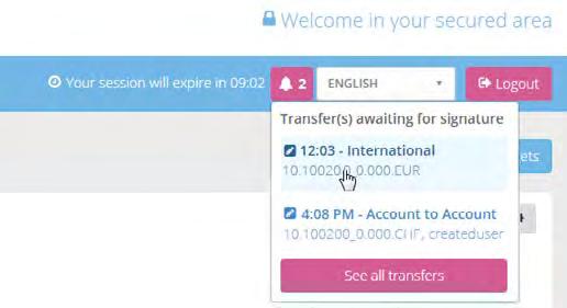 Transfer signature The authorisation or signature system makes it possible for several users to validate a transfer before it is transmitted to CIM Bank.