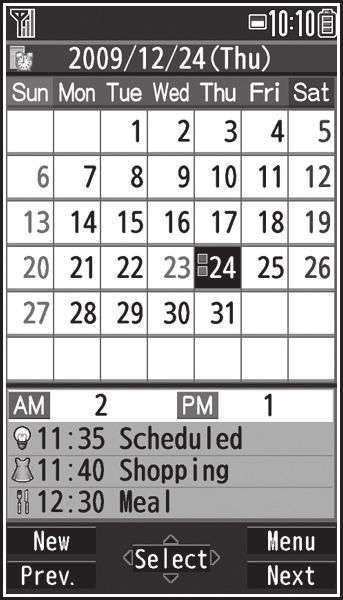 3 3- Calendar View by day, week or month; set Alarms for events. Opening Calendar Main Menu Calendar Current month appears.