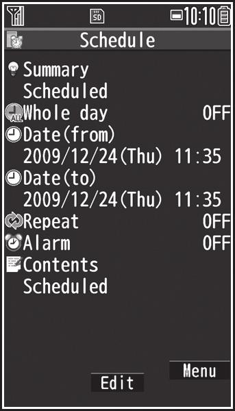 3-3) Calendar Functions From Main Menu Calendar Functions Available in Calendar Window Highlight a date [Menu] Select an item (See below) New Create a new entry ( P.3-, P.