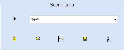 Scene Area The scene area gives access to all programmed scenes, typing names to new scenes, inserting scenes into each other, saving scenes and deleting them as well.