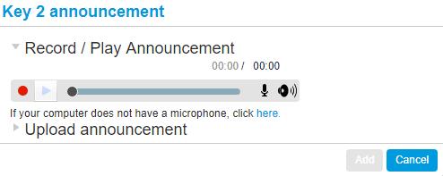 Recording announcements directly from your computer Anywhere you see a record icon you can click on the link to bring up the announcement recording control.