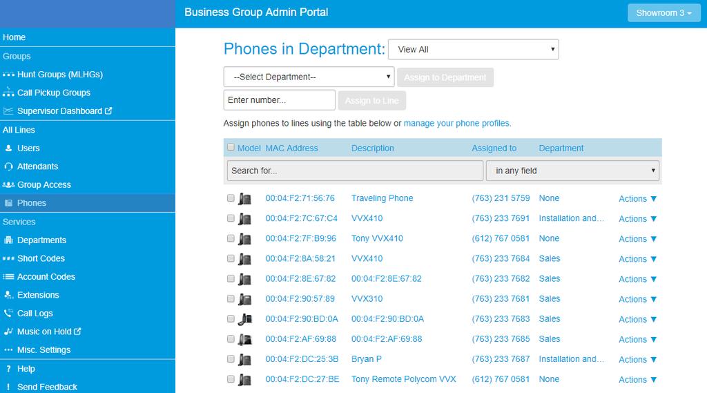 9 Phones The Phones screen allows you to manage the telephones in a business group and to assign them to business group lines. A Phone Profile is a set of configurations for a physical telephone.