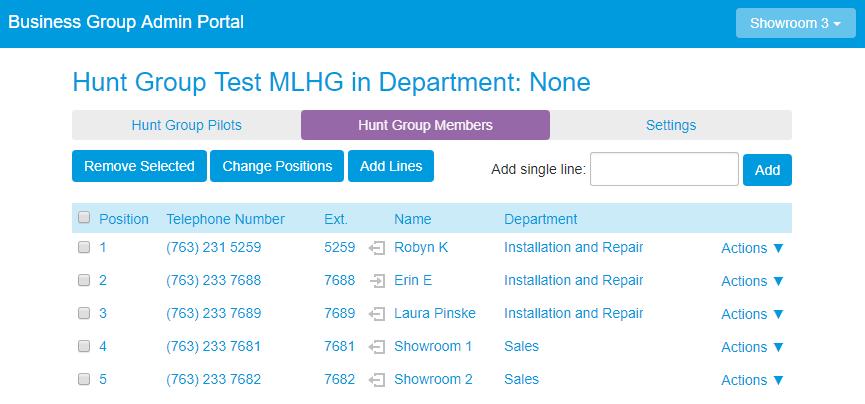 2 View MLHGs On the Hunt Groups (MLHGs) screen, each row in the table shows the following for each MLHG: Hunt Group Name Number of Members (number of lines in the MLHG, not including the Pilot
