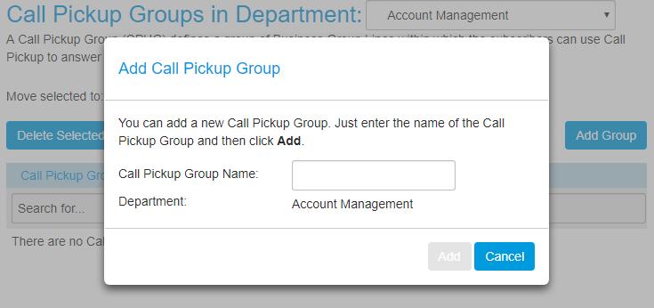 5 Call Pickup Groups The Call Pickup Groups screen shows all Call Pickup Groups in the selected Department.