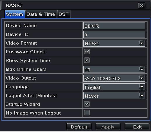Note : When switch between VGA and CVBS will change the menu output mode, please connect to relevant monitor. Language: setup the menu language.