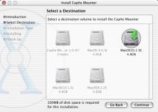 pkg] icon appears. Double-click the Mounter icon [Caplio Mounter.pkg]. The Installer is launched