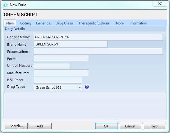 3) When new Green Scripts are created in the future the Drug Type Green Script must be selected via File Options