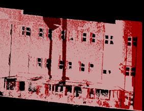 Dataset 2 (Figure 4) is south façade of ITC building. Segmented façade of scan 1 shows that scanner has failed to detect topmost floor as it was too close to the building while scanning.