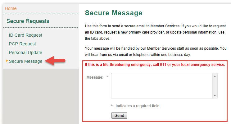 Secure Message: Select Secure Message.