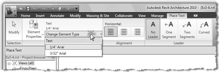 By clicking and dragging you specify a window, primarily for the width, which causes Revit to automatically move text to the next line (i.e., text wrapping) when the text no longer fits within the window (Figure 3-4.