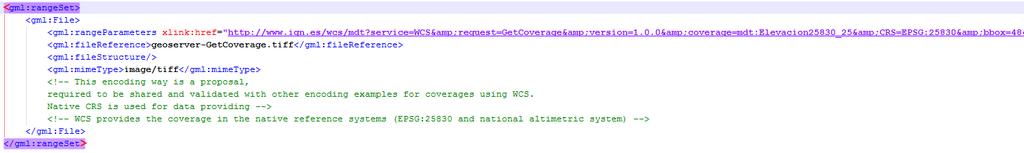 ISO 19123 attributes Range Set Type IV*) Providing area of the DEM through a WCS getcoverage request http://www.ign.es/wcs/mdt?service=wcs&request=getco verage&version=1.0.