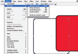 Use the Selection tool (the solid arrow) to drag the left rectangle underneath the rectangle on the right. The lower left of the red object covers most of the right side of the white object.