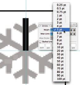 Click at the top of the center snowflake branch, hold down the mouse button, press the Shift key, and drag to the junction of the vertical and horizontal guides.