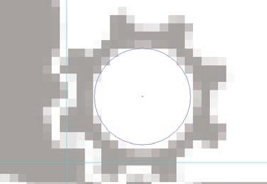 2. Using the Ellipse tool, draw a circle to fit the smaller of the two gears (on the right). 3.