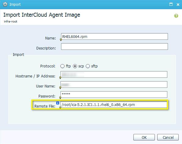 Figure 27. Import InterCloud Agent Image Dialog Box In the Import Driver Image dialog box, do the following: a. In the Name field, enter a name for the image (no spaces allowed). b. In the description field enter an optional description c.