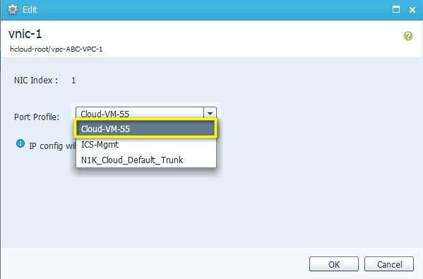 Figure 32. Migrate VM Edit Network Properties Select the port-profile from the drop-down list. The web server needs to be on VLAN 55 in this example and the port-profile used will be Cloud-VM-55.