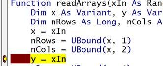 UBound(x,) ncols = UBound(x,) y = yin nrows = UBound(y,) ncols = UBound(y,) 7 Readng Column Array