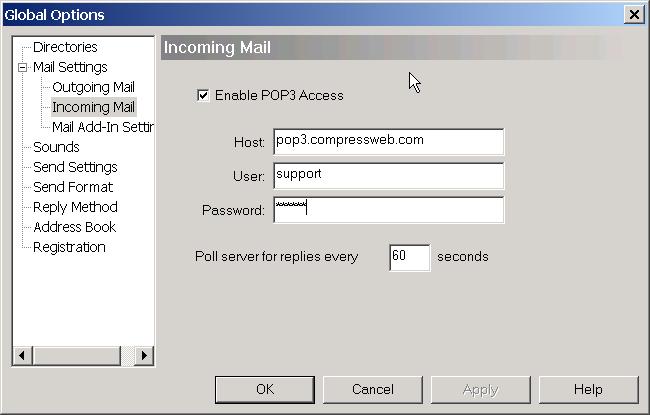 account, which should match the sender s email address. The polling frequency can be set as desired. Configure EQ to retrieve replies directly through a POP3 Server Host The pop3 mail server address.