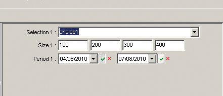 Use the 'Text' object (if needed, see: Define the content source of an object on page 75) [24] Result in the data entry module ('Choice list', 'Size' and 'Date period') Give a name to the 'Text'
