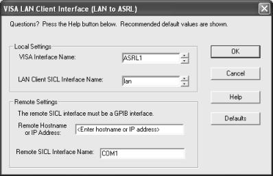 Configuring IO Interfaces 5 NOTE After the system is configured, the VISA LAN Client Interface (LAN to ASRL) screen may also display an Edit VISA Config... button.