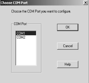 5 Configuring IO Interfaces 2 When the Choose COM Port screen appears, highlight the desired COM port (COM1 or COM2) and click OK.