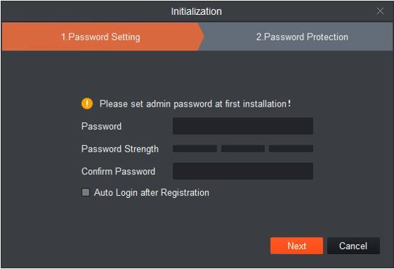 2. Login For first time login, you shall initialize the device. If the device is initialized, please login via account and password. 2.