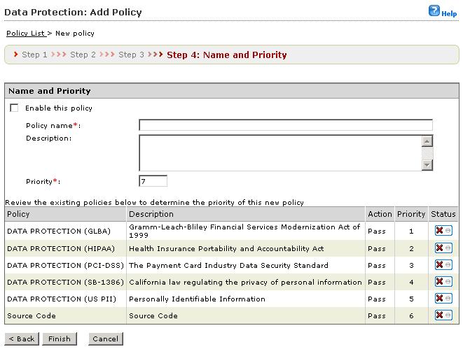 Data Protection Step 4. Data Protection: Add Policy > Name and Priority FIGURE 7-11.