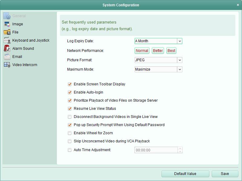 Click the icon on the control panel, or click Tool->System Configuration to open the System Configuration page.