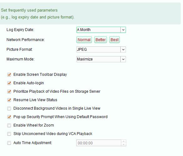 1 General Settings The frequently-used parameters, including the log expired time, view scale, etc., can be set. 1.