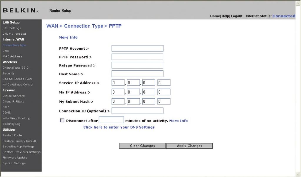 Alternate Setup Method Setting your Internet Service Provider (ISP) Connection Type to Point-to-Point Tunneling Protocol (PPTP) [European Countries Only].