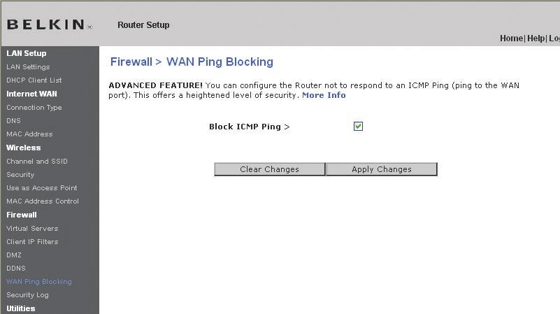 Using the Web-Based Advanced User Interface Blocking an ICMP Ping Computer hackers use what is known as pinging to find potential victims on the Internet.
