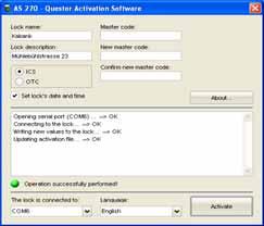QUESTOR - Programming 5.2 Using the application 5.2.1 User interface! i Activation software user interface The Lock name field is used to identify the lock.