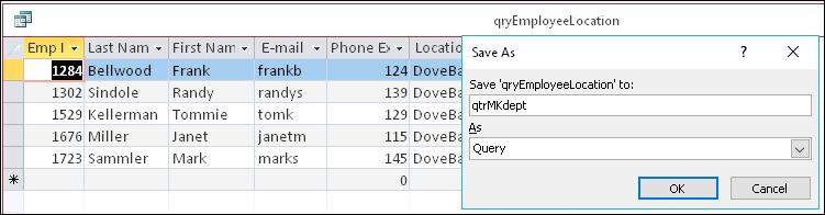 Close the qrymkdept query. Creating a Select Query using more than one Table When you first create a query the Show Table dialog box appears.