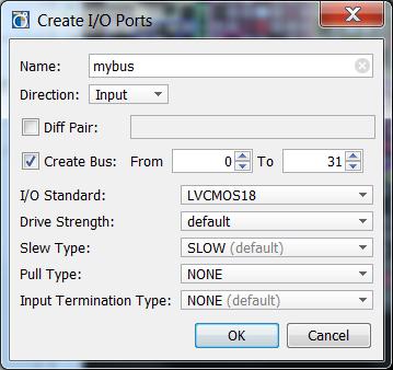 Part 1: Using I/O Pin Planning Projects (pre-synthesis) Figure 8: Create I/O Ports Note: The Configure I/O Ports command opens a similar dialog