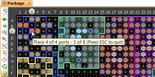 12. Select Place I/O Ports Sequentially. 13. Drag and click to place the first diff pair I/O Port into one of the GT I/O Banks on a designated pin. (Hint: the GT banks are the two upper left ones.