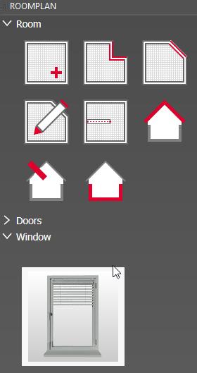 3.2 Roomplan Using the Roomplan it is possible to insert rooms (walls, floors, ceilings) as well as doors and windows into an order.