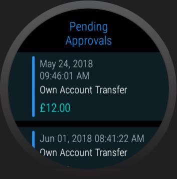 Transaction list for approval Apple Watch Transaction