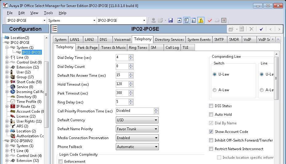 5.11. Administer System Settings From the configuration tree in the left pane, select System under the primary IP Office system to display the system screen in the right pane.