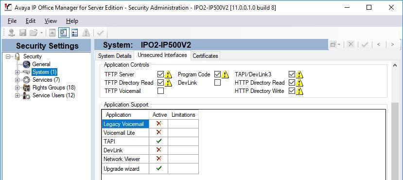 5.13. Administer Security Settings From the configuration tree in the left pane, select the primary IP Office system, in this case IPO2-IPOSE (not shown), followed by File Advanced Security Settings