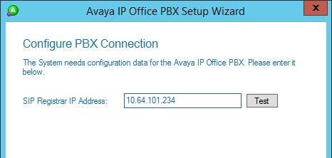 The Avaya IP Office PBX Setup Wizard Configure PBX Connection screen is displayed next.