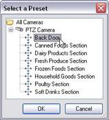 Management Client Ocularis LS / Ocularis ES preset: Clicking the preset link lets you select which preset position the PTZ camera should move to.