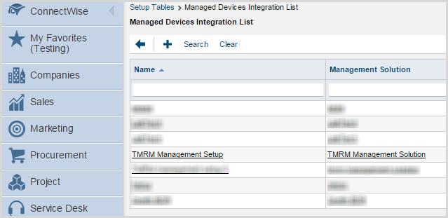 The Managed Devices Integration setup table appears. 3. Click the Managed Devices Integration setup table.