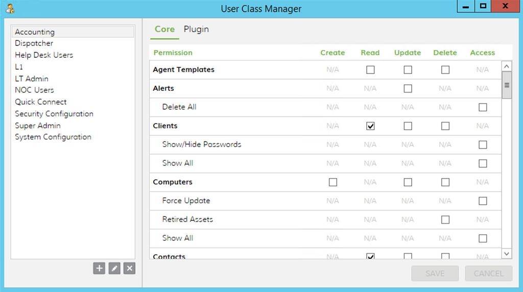 LabTech Support 3. Under the User Classes field, click the Open User Class Manager ( ) icon. The User Class Manager screen appears. 4.