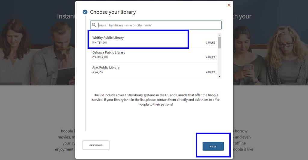 Enter your email address and create a password as prompted and then click Next. Next, you will be asked to select your library system.