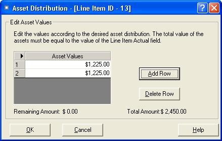 6-32 / FAS 100 CIP Accounting For more information, see Asset Distribution Dialog Box, page 6-36. 5. Click the Save button to save the information for the line item. 6. Repeat steps 1 through 4 for the line items from which you want to create one or more assets.
