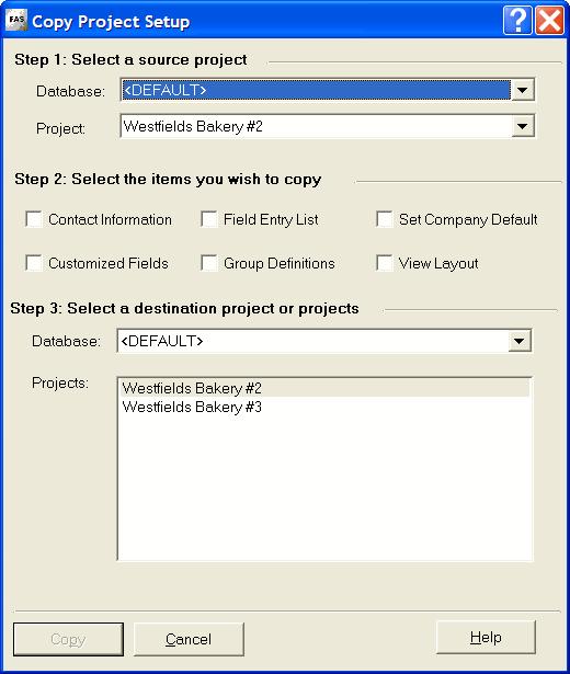 4-14 / FAS 100 CIP Accounting Copying a Project Setup When you are setting up a new project, you can save time by copying setup information from an already existing project into the new project.